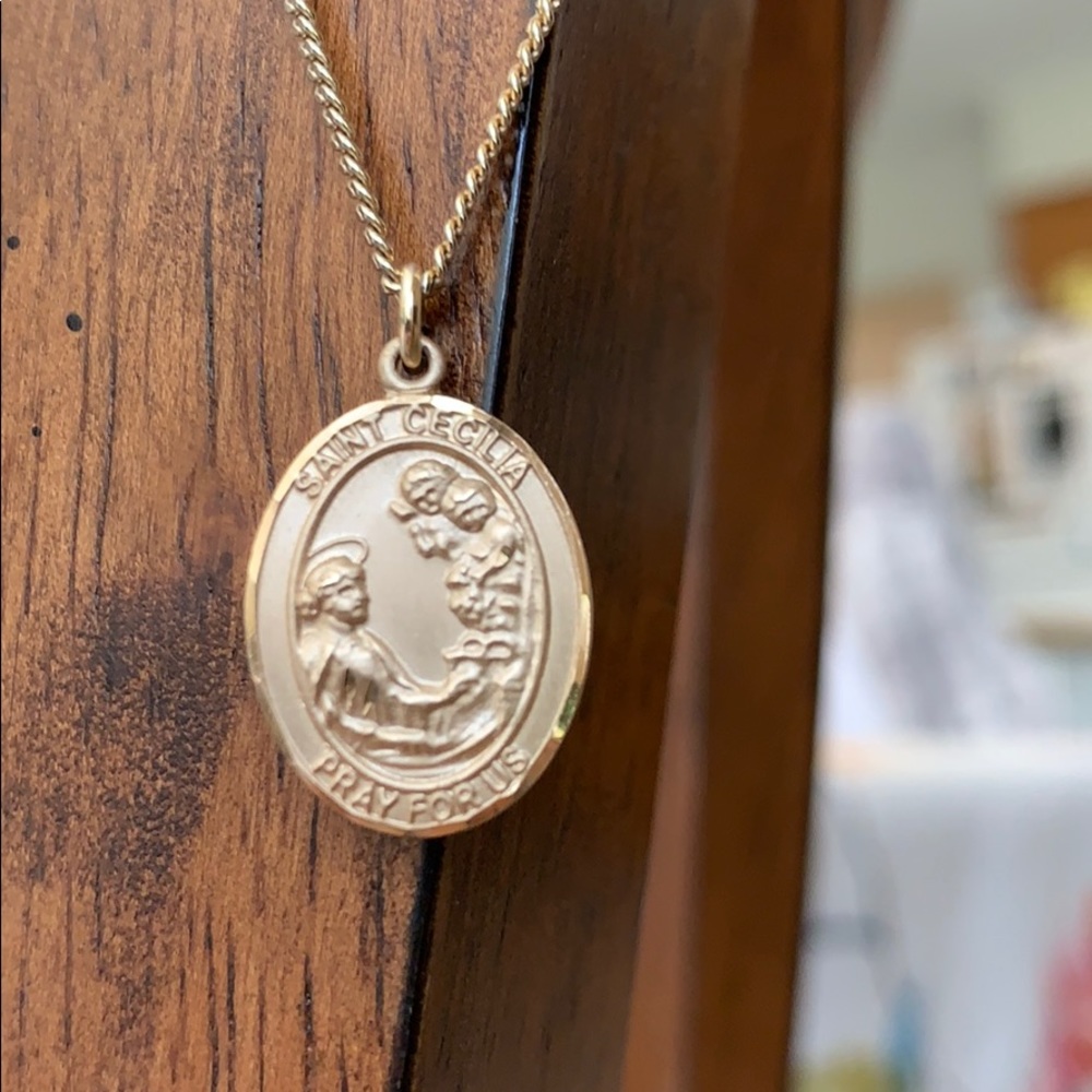 12K Gold Filled St. Cecelia Catholic Pendant